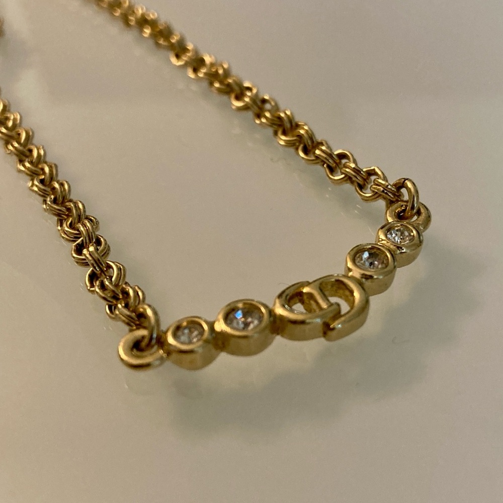 Authentic Dior Vintage Gold Chain Necklace with Crystal Accents Stamped - Picture 5 of 10